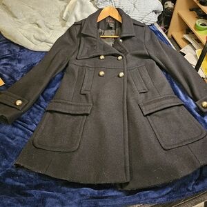 Via Black Double-Breasted Wool-Blend Peacoat